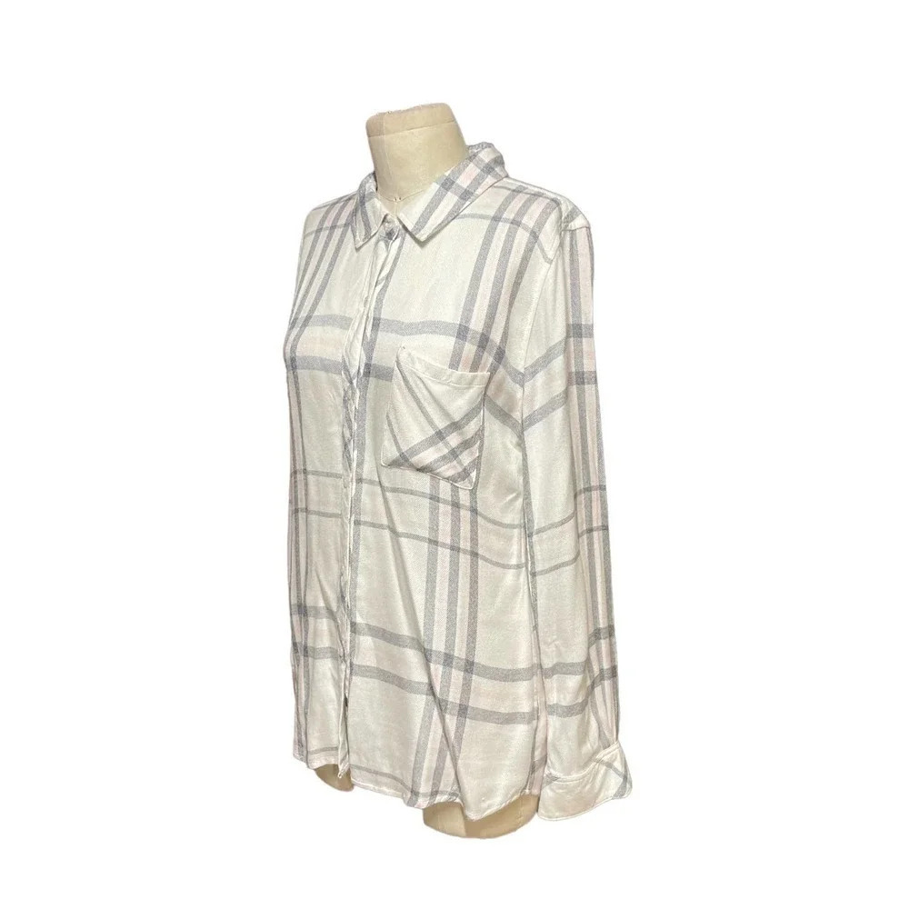 Rails Hunter Button Up Plaid Flannel Shirt White Gray Pink Size Medium - Picture 5 of 10